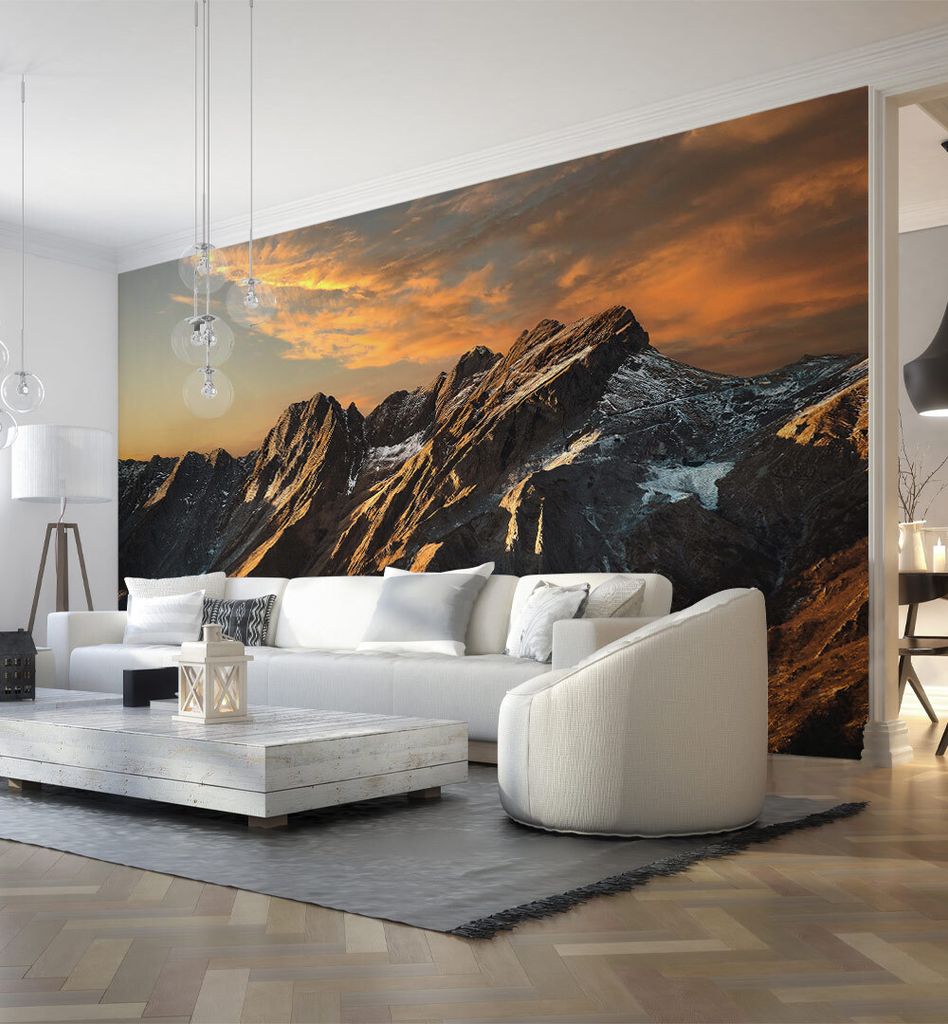 Fototapete Sonnenuntergang Alpen, Material:Superior Vlies 350g/qm, Größe Tapete:260 x 300cm