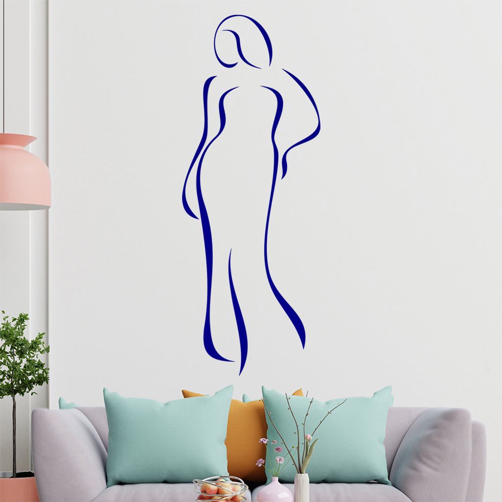 Dame im Kleid - Linien Wandtattoo in 6 Größen - Wandaufkleber Wall Sticker - Dekoration, Küche, Wohnzimmer, Schlafzimmer, Badezimmer