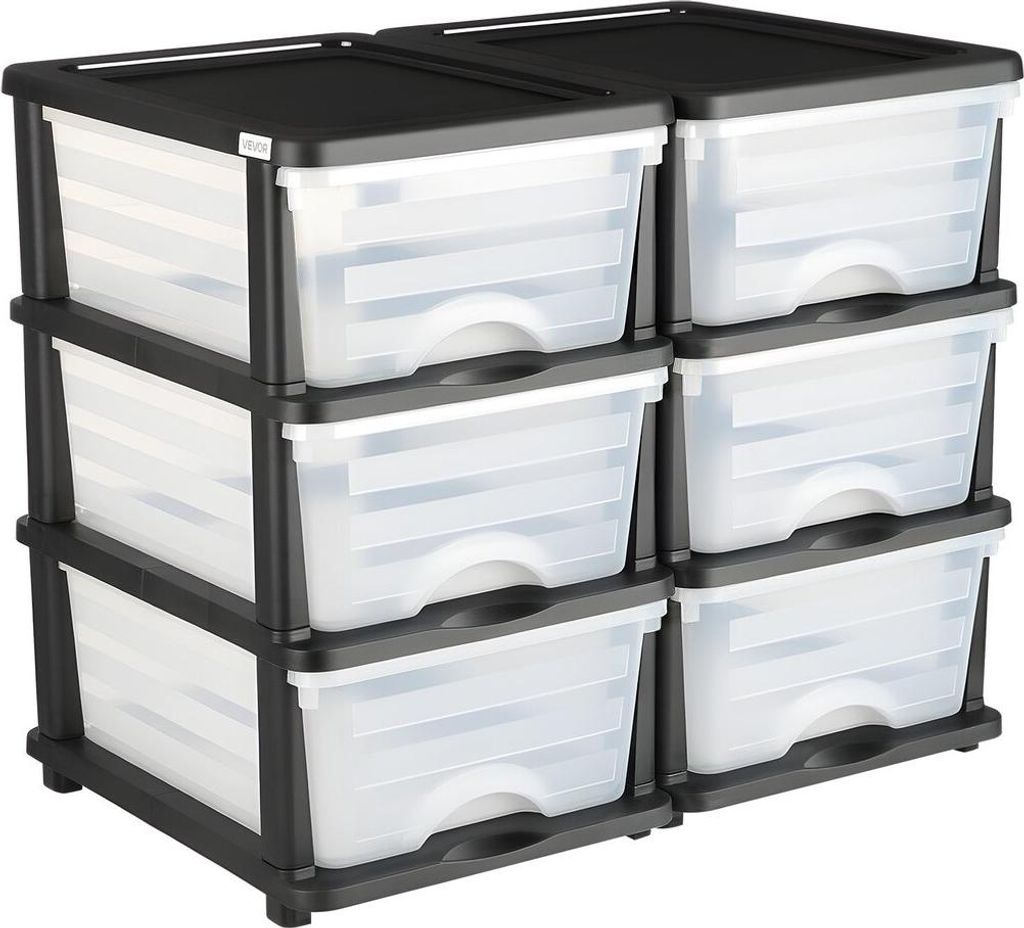 2 Pack Plastic Storage Drawers Storage Dresser Organizer Bins 6 Drawers