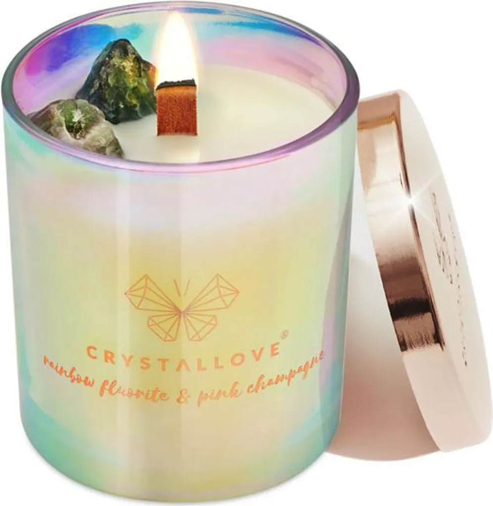Bougie Naturelle Anti-Stress Fluorite et Champagne Rose sans Toxines