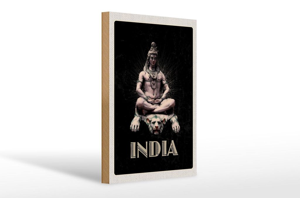 Holzschild Reise 20x30cm Indien Gott Buddhismus Löwe