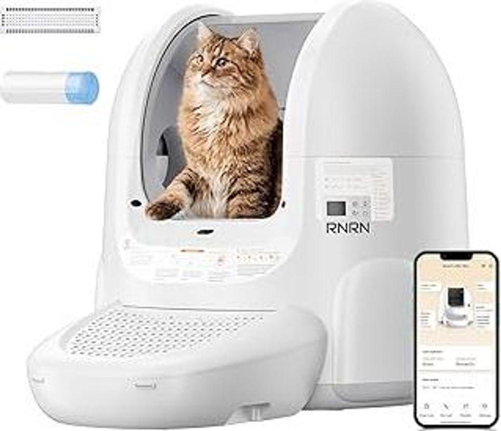 RNRN V1 Max Selbstreinigende Katzentoilette, 70L Offene Katzenklo Selbstreinigend,APP-Steuerung,360° Intelligenter Einklemmschutz,Anti-Odor,Große...