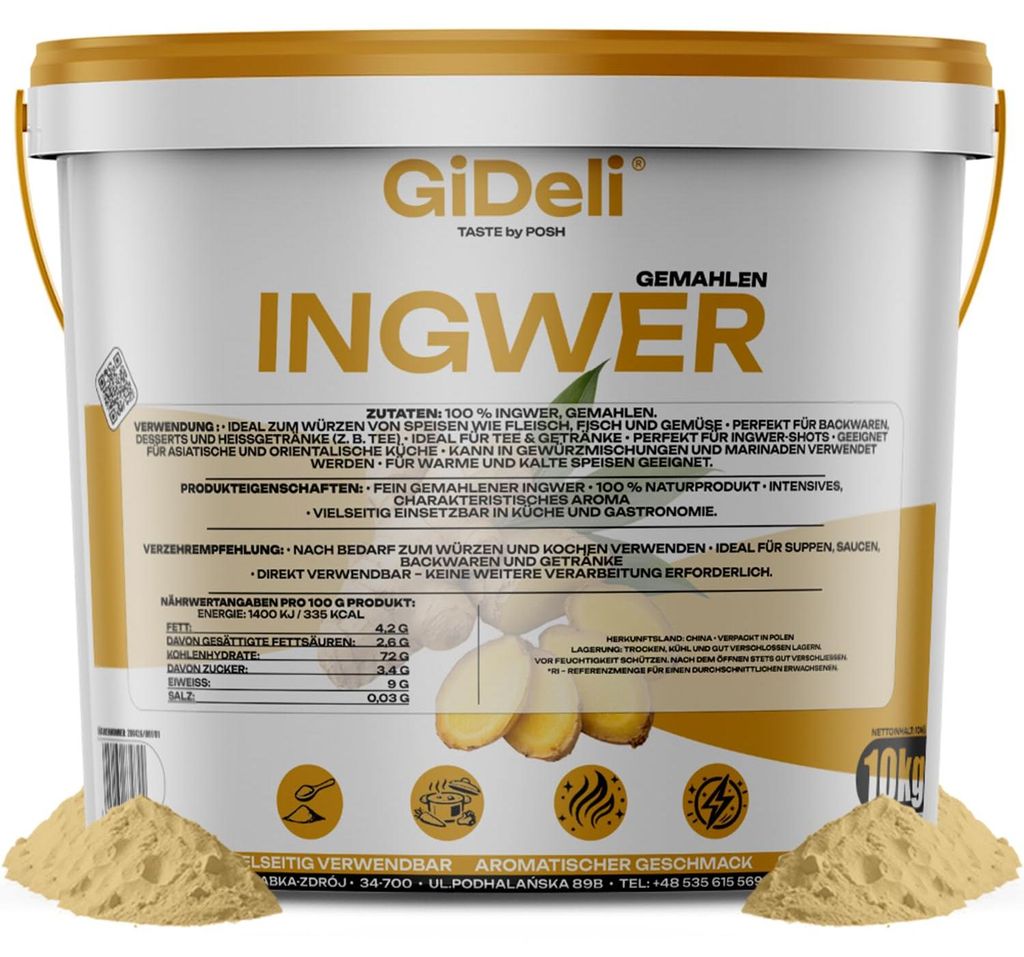 Ingwerpulver 10kg Gemahlen Ingwer Naturrein Tee Shots Smoothies Vegan GiDeli