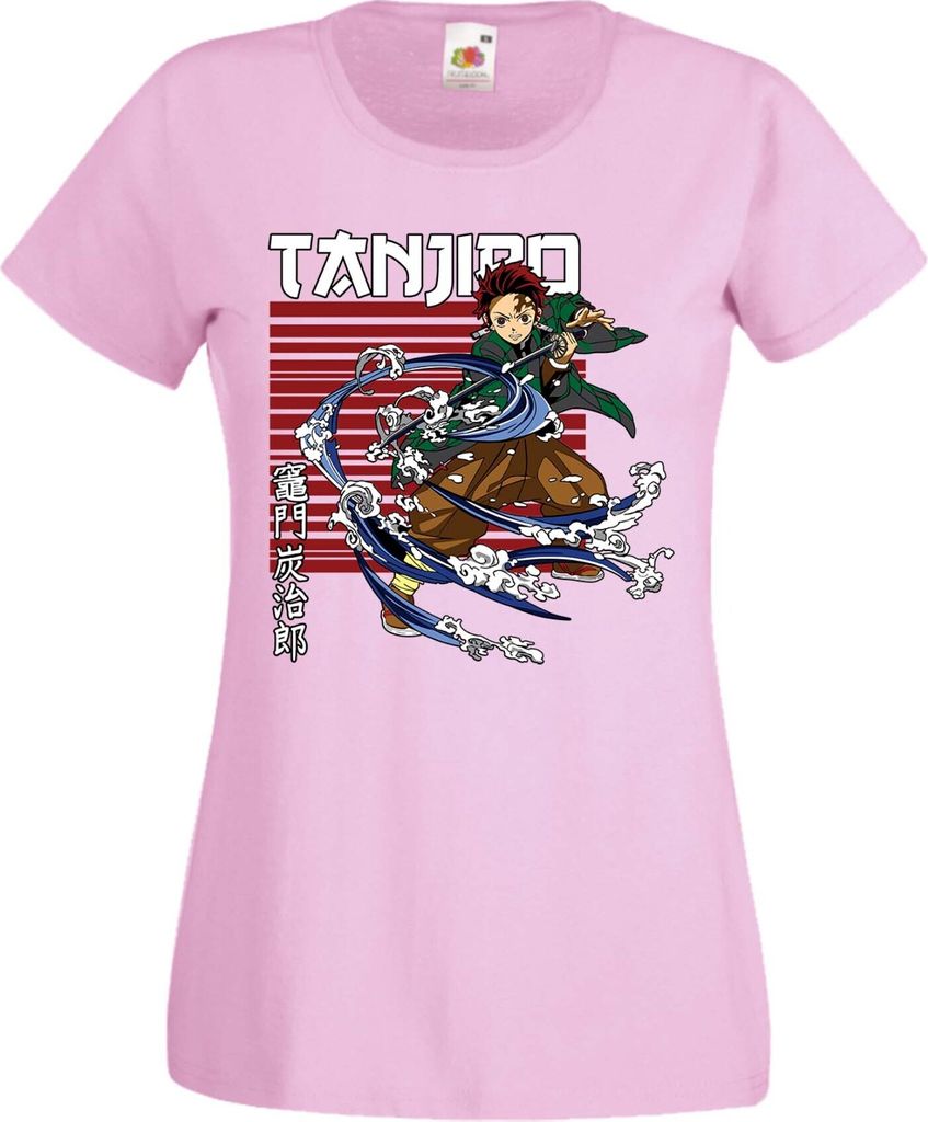 Damen T-Shirt Anime Manga Demon Anime Slayer Tanjiro Kamado 02, Lady XL / Hellrosa