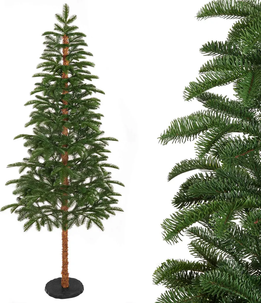 Sapin de Noël étroit 180cm en PE avec tronc simulé et base renforcée