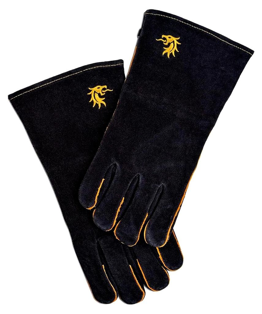 Hitzeschutzhandschuhe aus Leder, schwarz, 35 x 17,5 x 2,5 cm