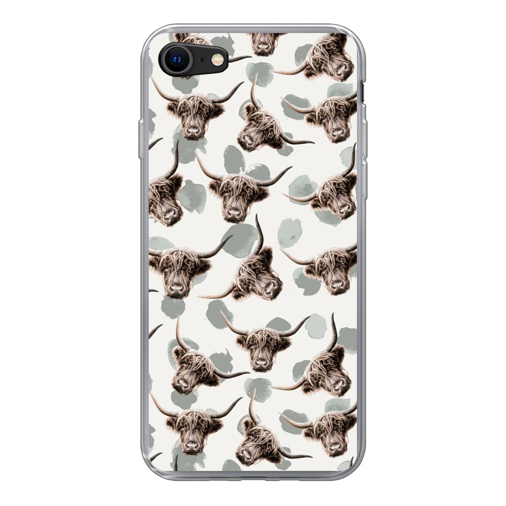 MuchoWow Handyhülle Schutzhülle Hülle für iPhone 7 Kuh - Schottischer Highlander - Tiere Silikon Softcase Handy Hülle - Kartenhalter