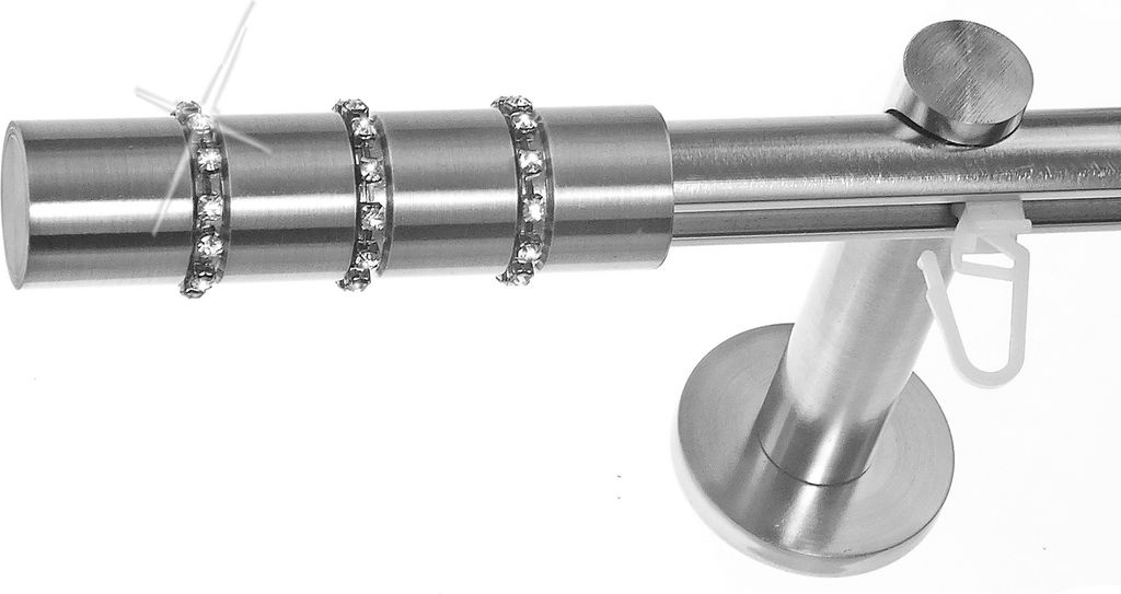 Innenlauf Gardinenstange Edelstahl look, Durchmesser 16mm, Wandträger H70, 1-läufig, Länge 360, Endkappe E25