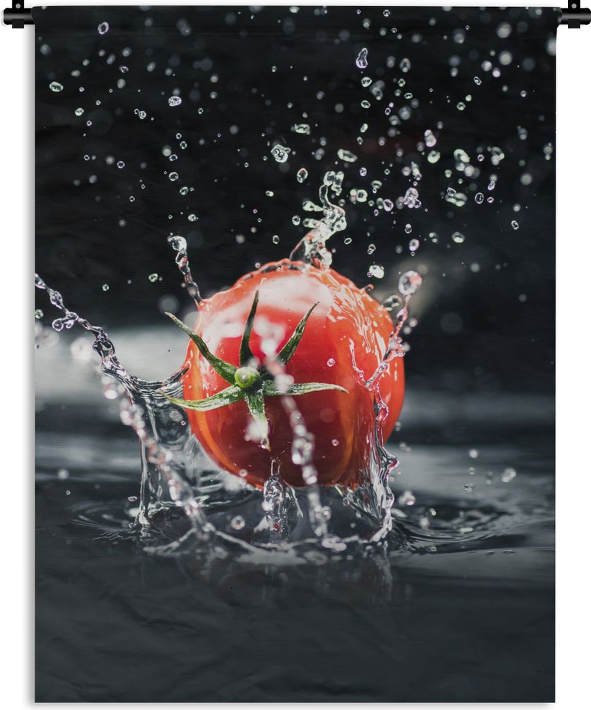 MuchoWow Wandteppich Wandbehang Tomate - Gemüse - Stilleben - Wasser - Rot 150x200 cm Tapisserie Dekoration Wandtuch - Wandaufhängung - Moderner