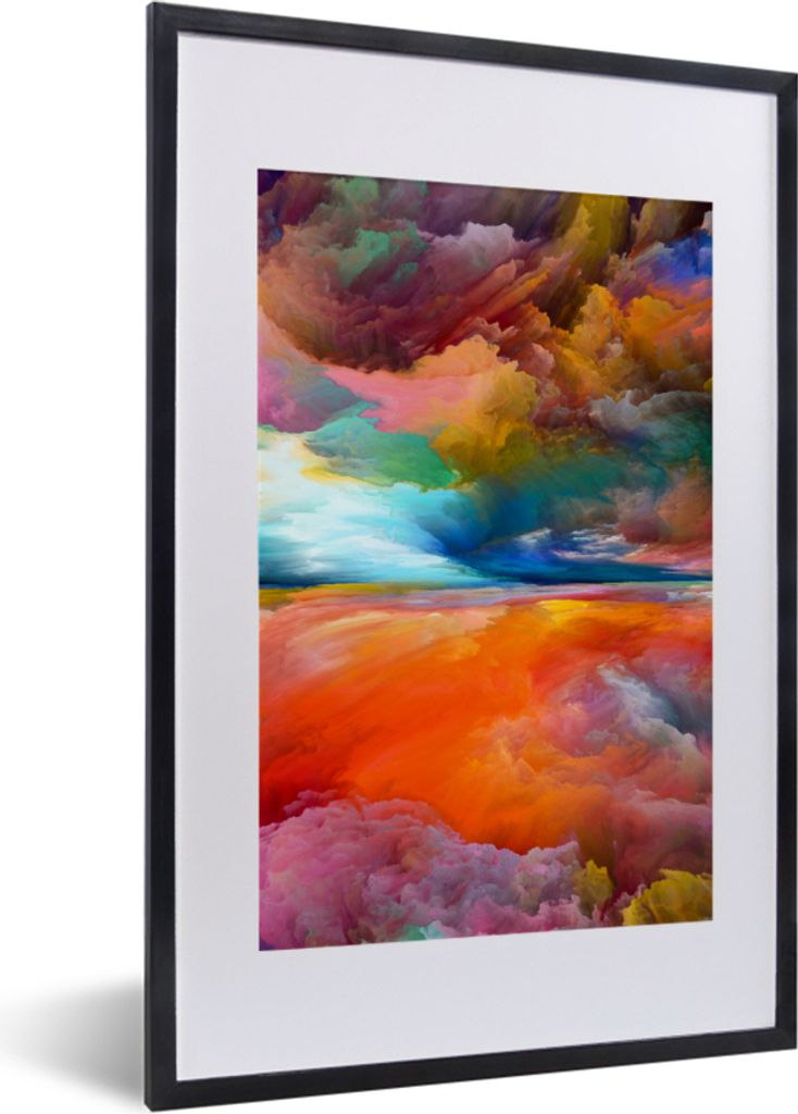 MuchoWow Gerahmtes Poster Gemälde - Ölgemälde - Abstrakt - Wolken 40x60 cm - Poster mit Schwarzem Bilderrahmen Wandposter Rahmen Foto Bilder -...