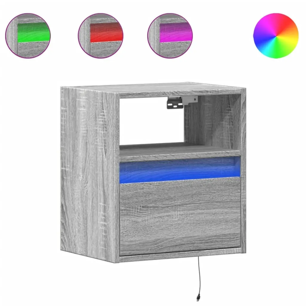 vidaXL Mobile TV a parete con illuminazione LED Grigio Sonoma 41x31x45 cm