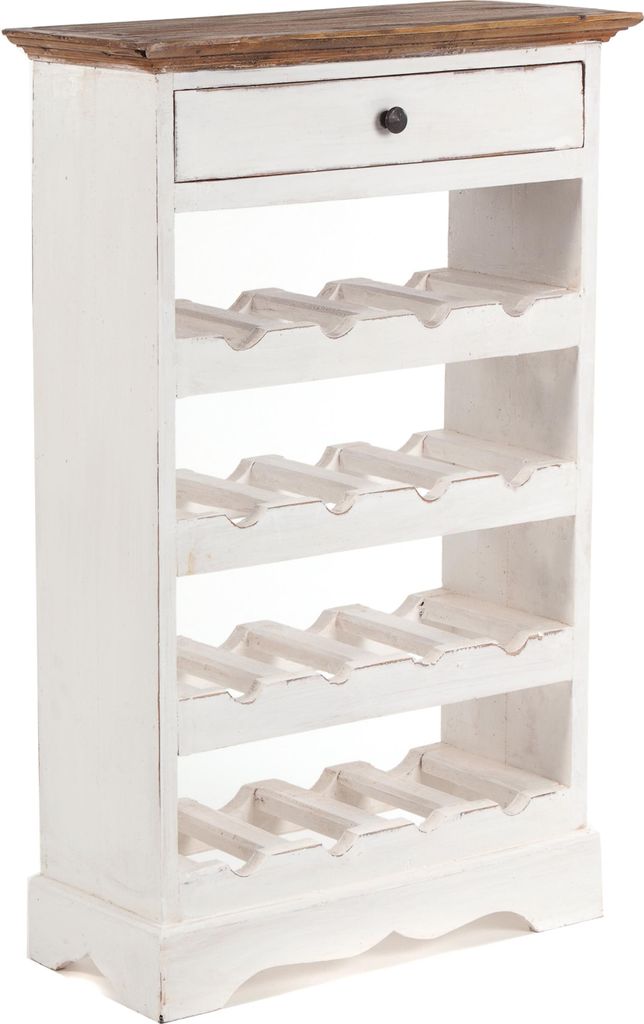 WEINREGAL CORTEZ | 85x55cm(HxB) Flaschenregal aus Holz mit Schublade | Farbe: 06 weiß-landhaus