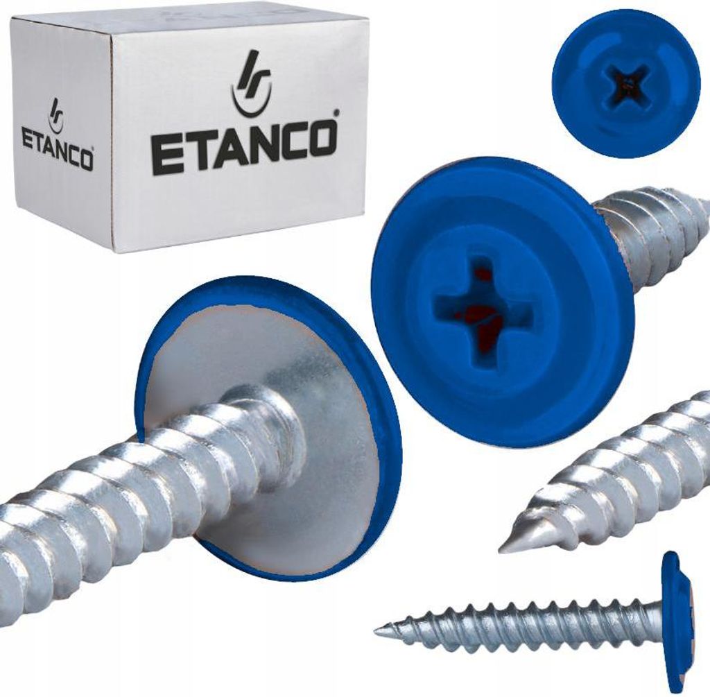 ETANCO GM-S selbstschneidende Blechschrauben Flachkopf RAL 5010 Enzianblau 4,2 x 16 mm 250 Stk.