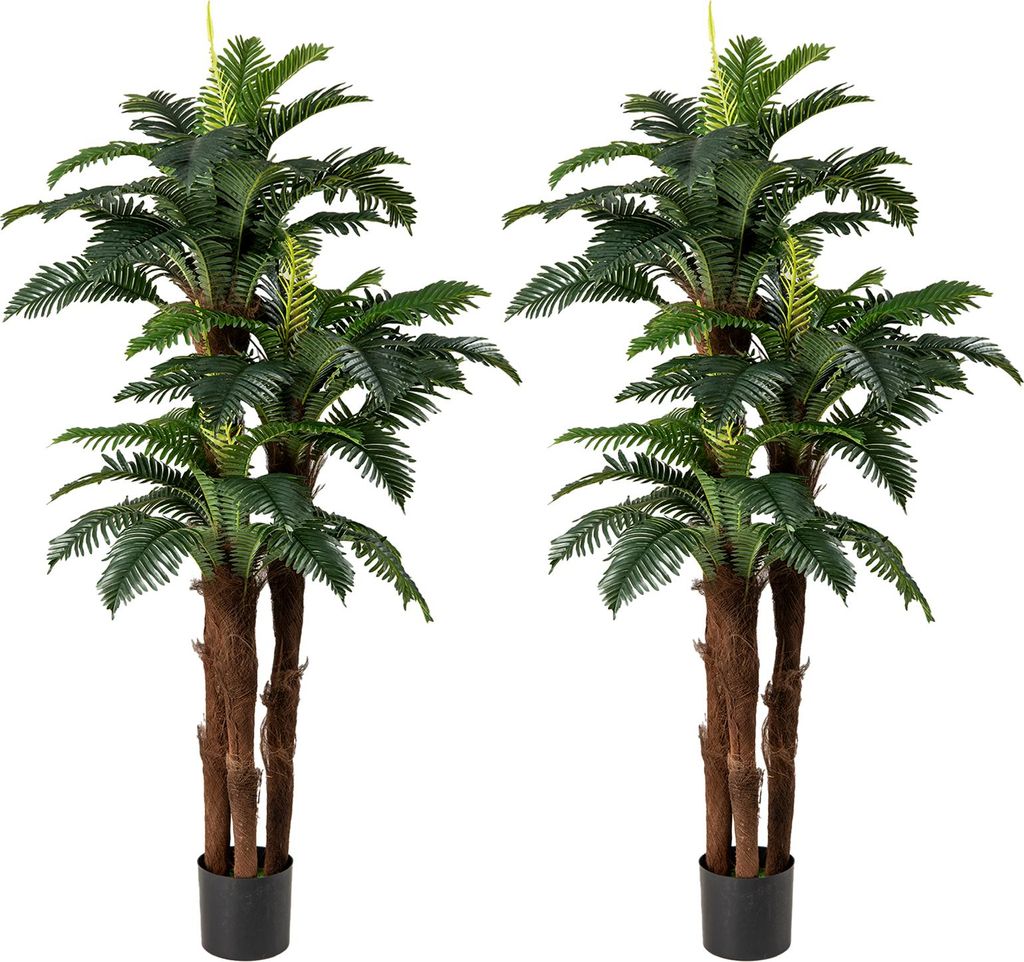 COSTWAY 190cm Kunstpflanzen 2er Set, künstliche Palmen mit verstellbaren Blättern, schwarzem Pflanztopf & Moos, künstliche Pflanze zur Dekoration