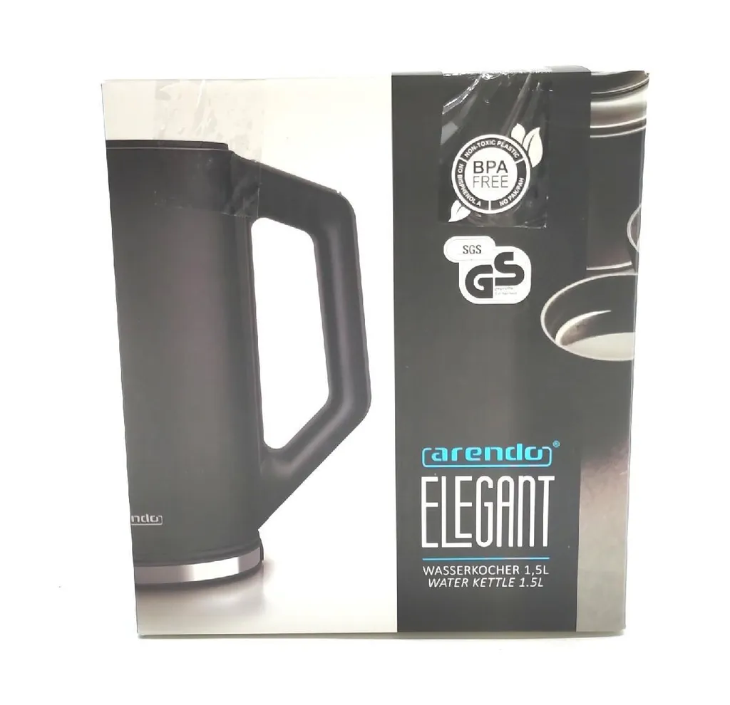 Bouilloire électrique sans fil 1,5L Arendo 303879 Noir Mat Haute Qualité