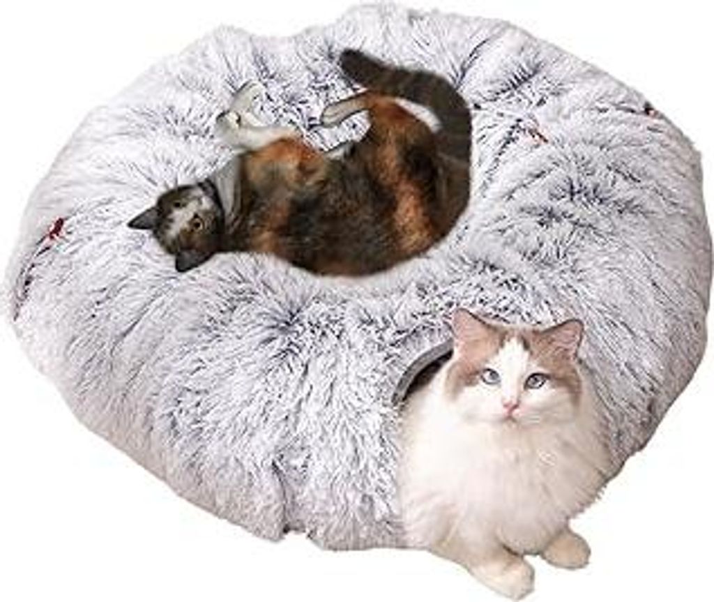Katzentunnel Große Katzen, Katzenspielzeug für Indoor-Katzen, 80 cm Donut Katzenspielzeug mit Schlafplatz, Weihnachtsbaum Spieltunnel Faltbarer V...