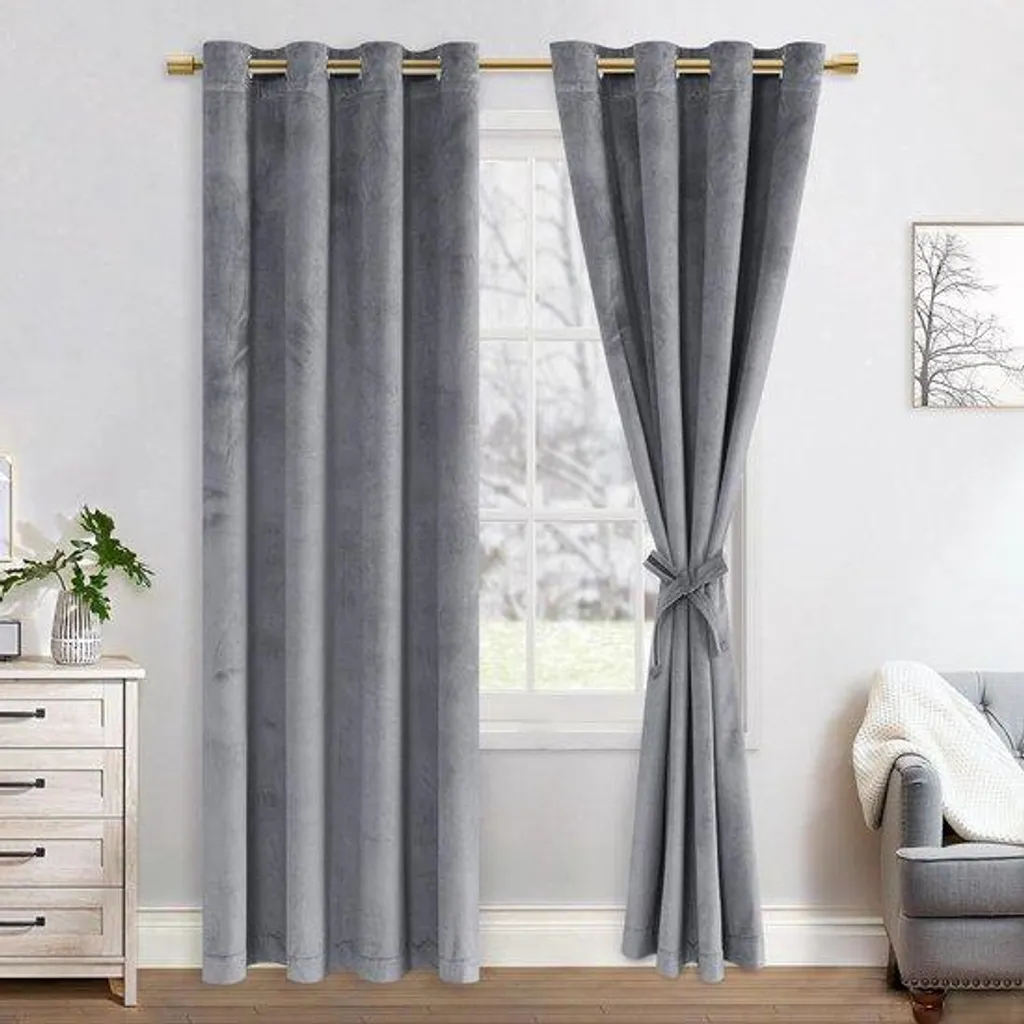 Rideau en velours gris 140 x 215 cm isolant thermique et phonique