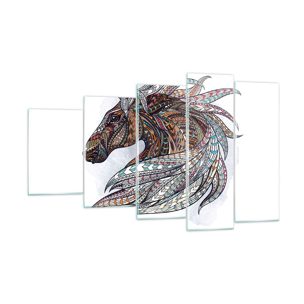 Bilder auf glas - Pferd Eleganz Grafik Kopf - 100x60cm - Glasbilder - Wandbilder - Kunstdruck - zum Aufhängen bereit - Wanddekoration aus Glas - G...