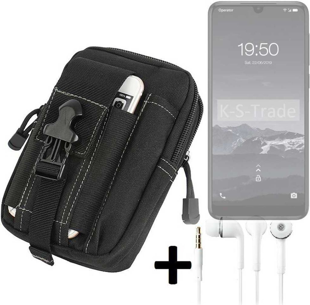 K-S-Trade Gürteltache + Kopfhörer kompatibel mit Qilive Q3 Gürtel Tasche Holster Schutz Hülle Handy Hülle schwarz inkl. Extrafächer