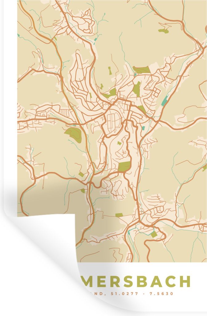 MuchoWow Wandtattoo Wandsticker Wandaufkleber Stadtplan - Gummersbach - Stadtplan - Vintage 40x60 cm Selbstklebend und Repositionierbar - Wierder...