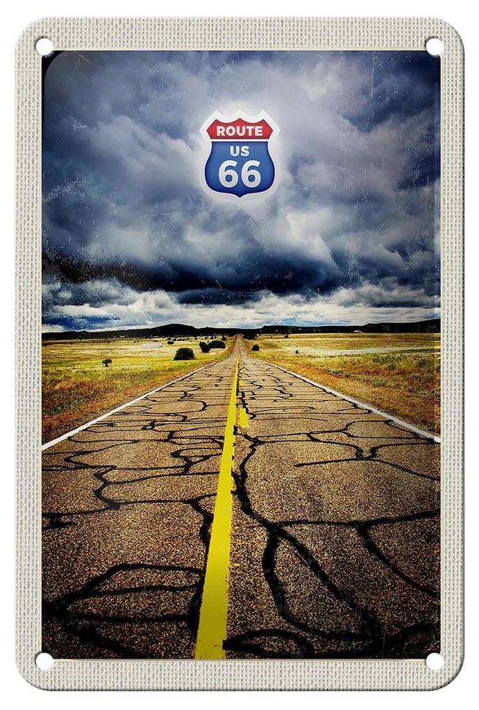 Blechschild Reise 12x18cm Amerika USA Route 66 Straße Gewitter Schild