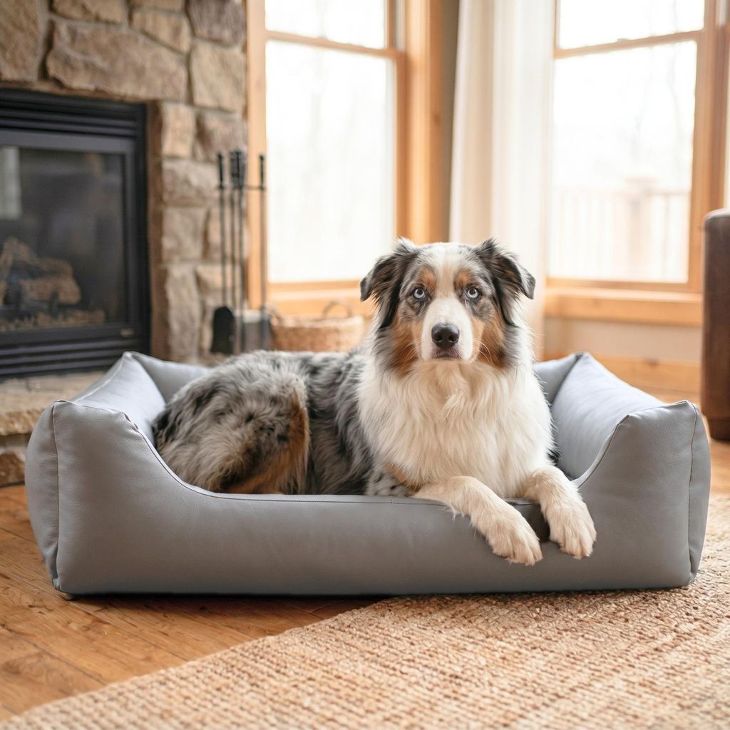 4L Textil Mario Orthopädisches Hundebett aus Kunstleder Grau 120x90 cm Memory Foam Robust Kratzfest Für Große Hunde