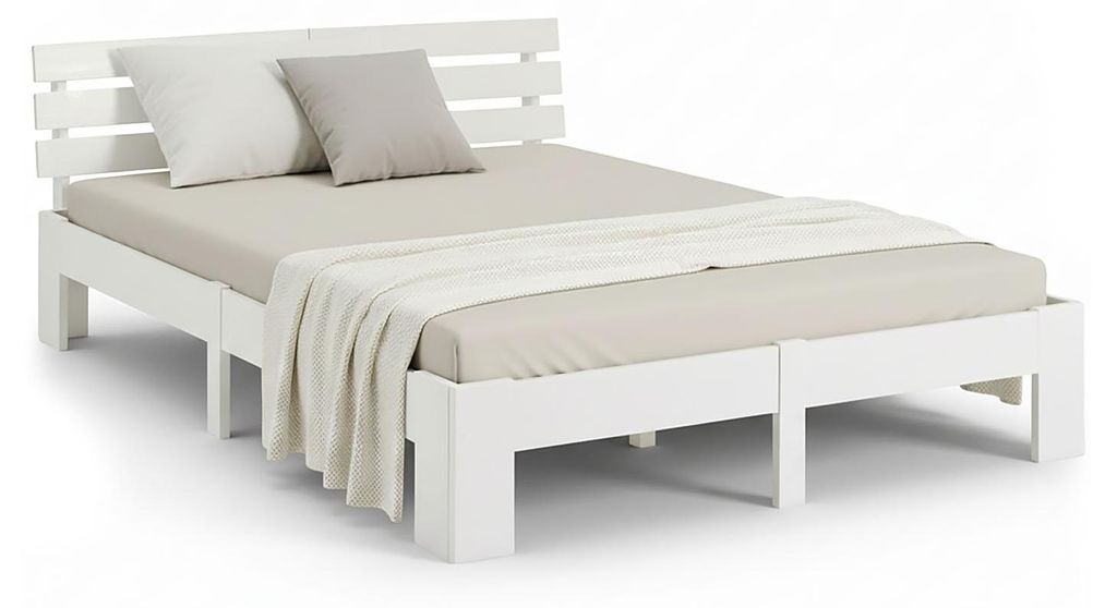Lit double en bois massif 160x200cm blanc pin lit futon à Image du produit 