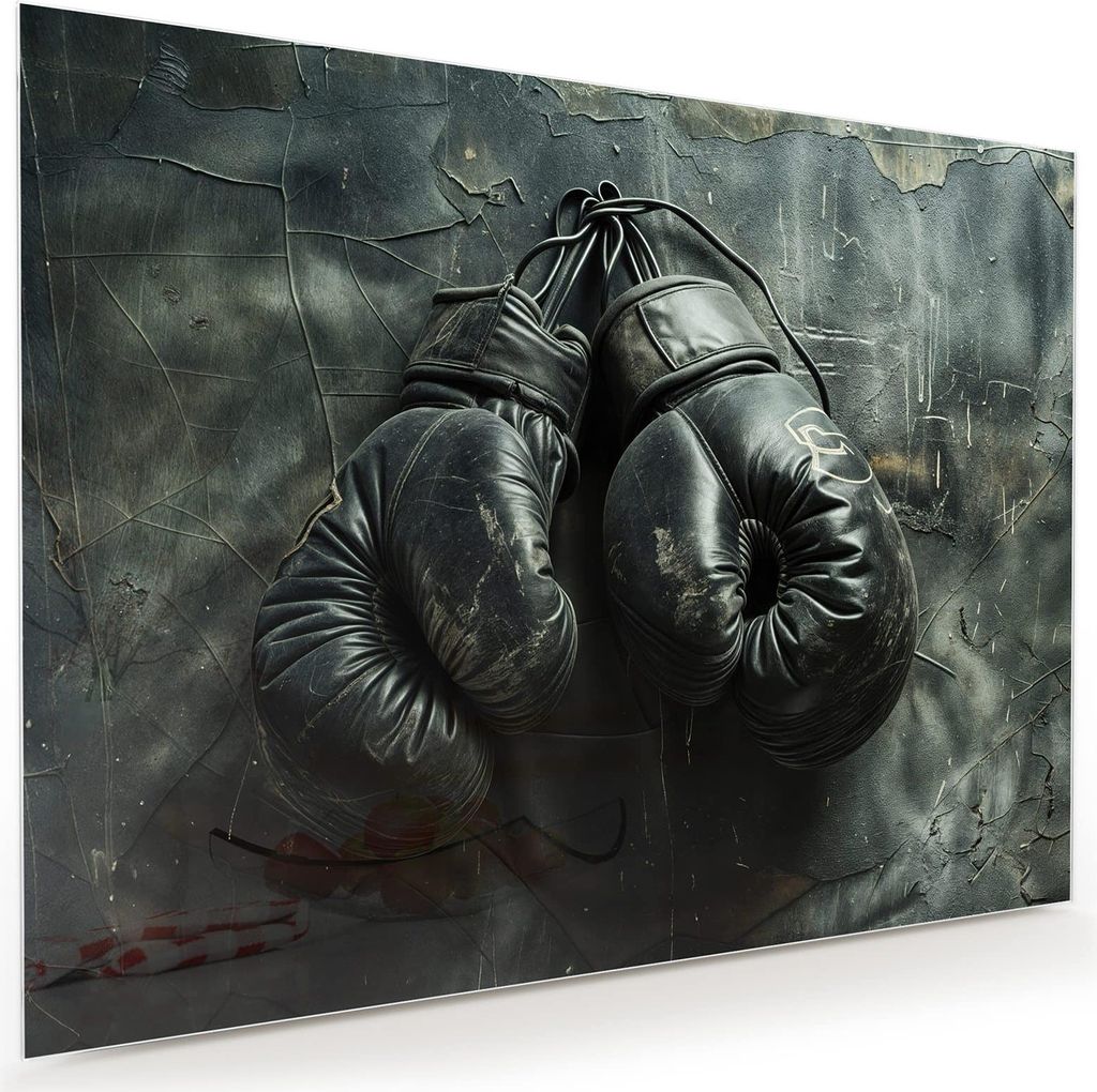 Glasbild 120x90cm in XXL für Wohnzimmer, Schlafzimmer Motiv Boxhandschuhe Vintage