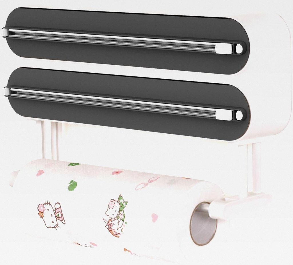 3 in 1 Frischhaltefolienspender mit Küchenrollenhalter - Küchenrollenhalterung mit Cutter - Küchenrollenhalter Ohne Bohren - Wandrollenhalter K...