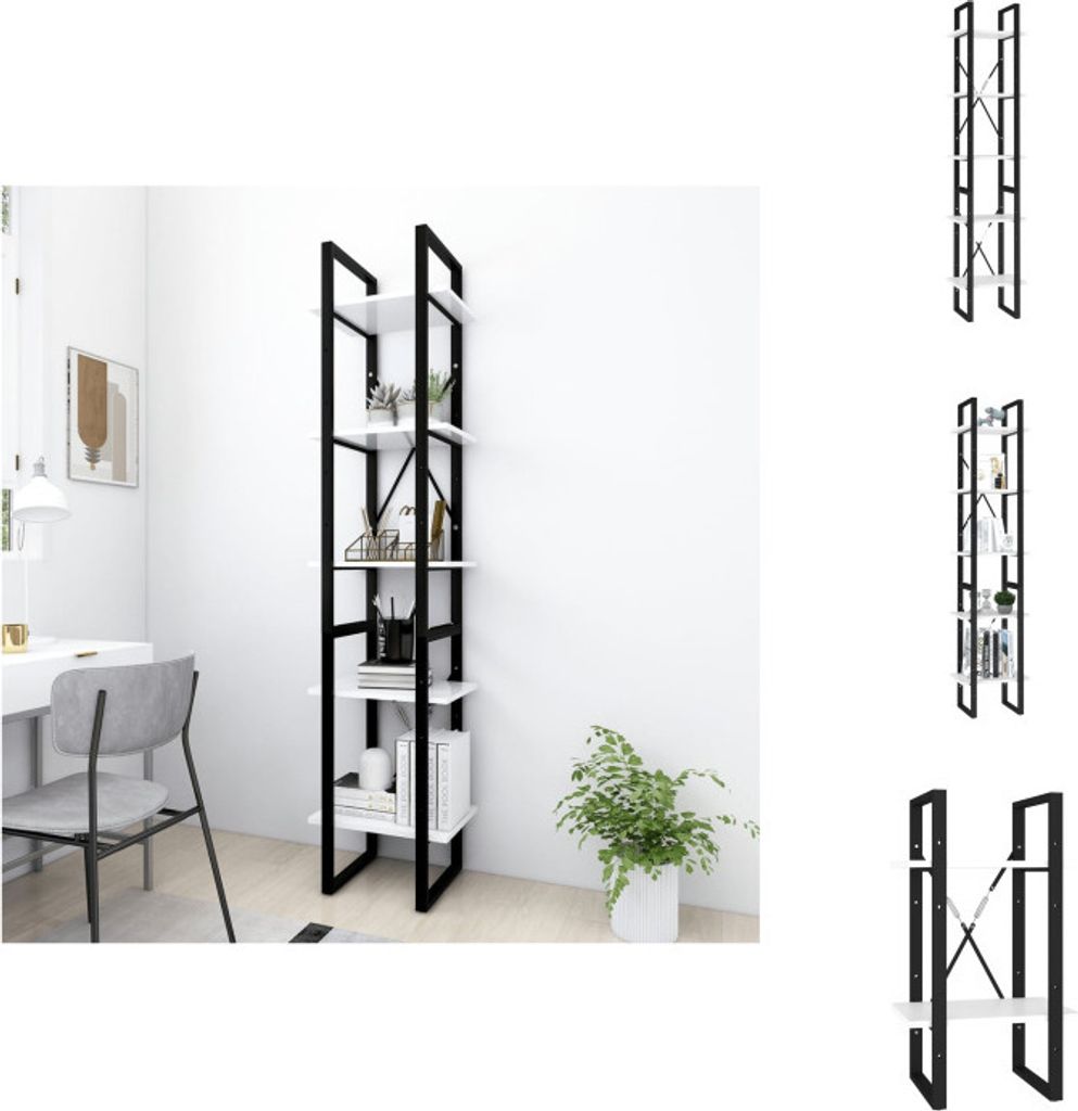 vidaXL Bücherregal 5 Fächer Weiß 40x30x175 cm Holzwerkstoff - Bücherregale & Bücherschränke