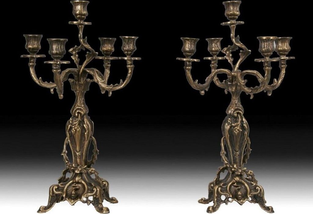 Casa Padrino Luxus Barock Bronze Kerzenhalter Set Ø 22 x H. 45 cm - Barock Interior