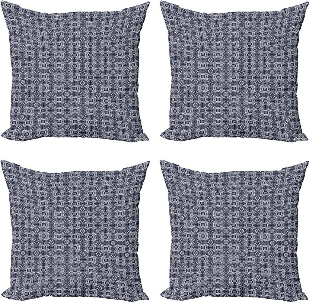ABAKUHAUS Navy blau Kissenbezug Set (4 Stück), Japanische Kurven Flora, Moderner Doppelseitiger Digitaldruck, 60 cm x 60 cm, Marine-Blau-Weiß