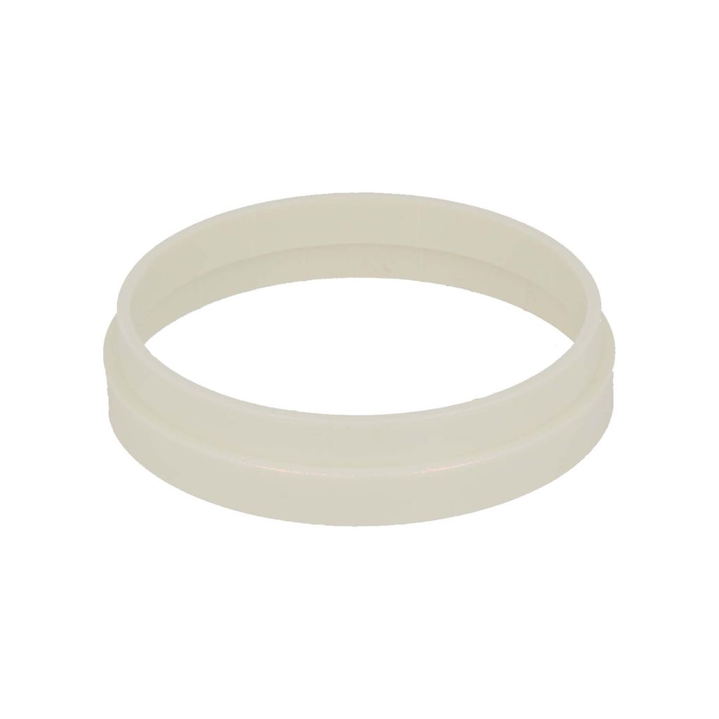 A white ring-shaped object with a groove in the middle, isolated on a white background.