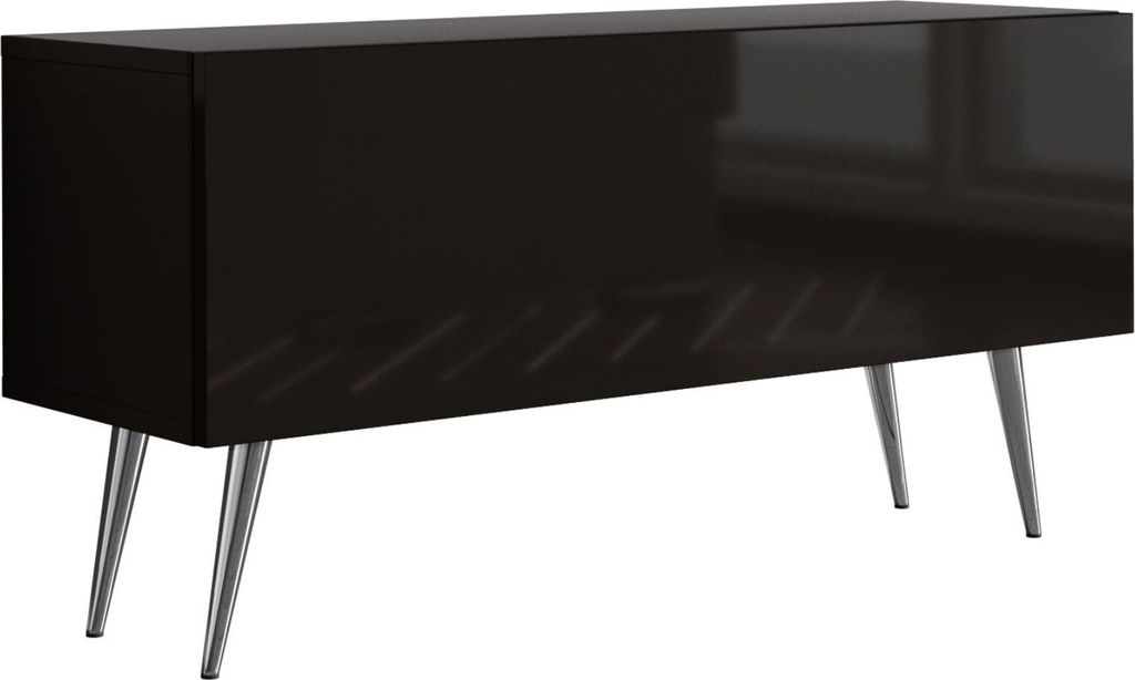 TV-SCHRANK : Mattschwarz / Schwarz glänzend, Chrombeine, 100 x 52 x 32 cm