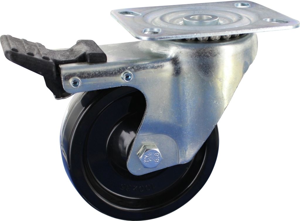 Hitzebeständige Lenkrolle mit Feststeller Ø200 Kunststoff Anschraubplatte bis 280°C