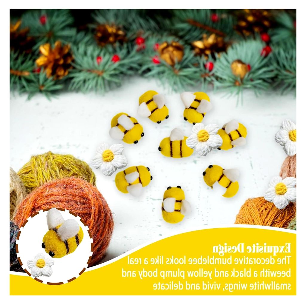 42 Stück Bienen Dekoration, Bekleidungsdekorationen, DIY Handwerksdekorationen, Mini Dekofilz aus gekämmtem Baumwollmaterial, zur Dekoration von ...