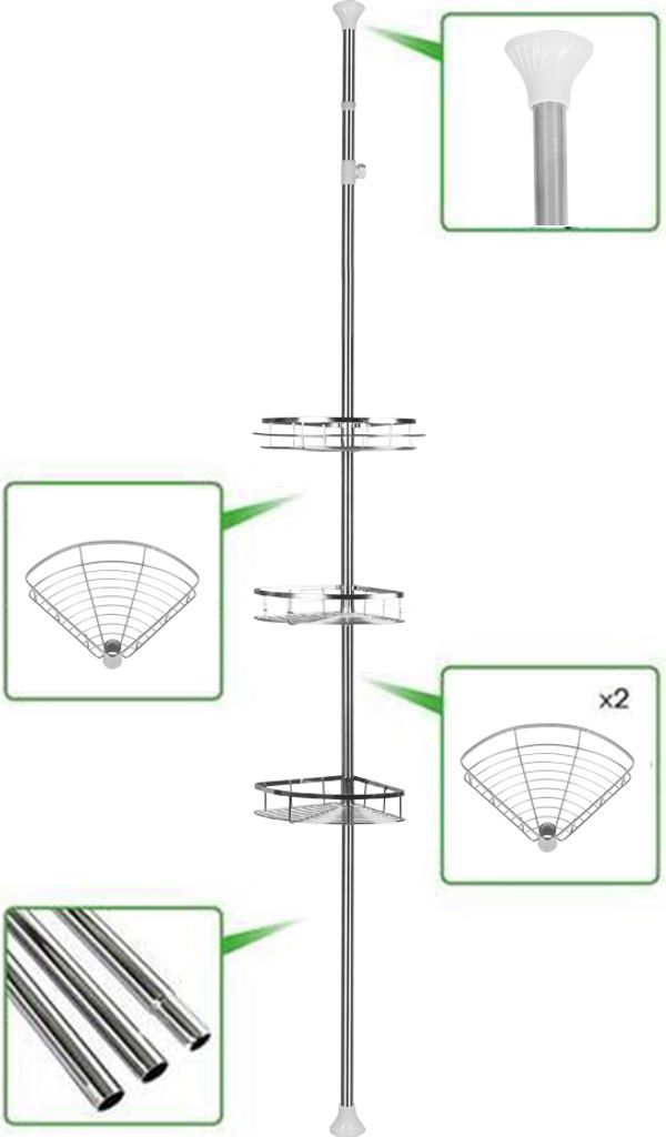 3 Böden Edelstahl Duschablage Duschecke Teleskopregal Produktbild 
