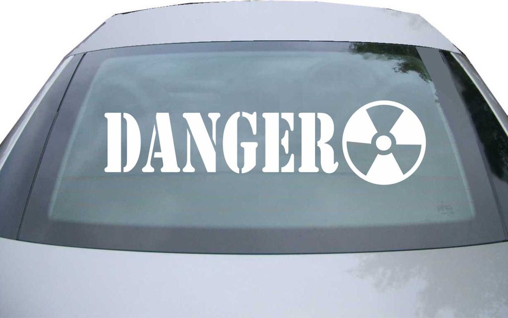 Indigos UG - Aufkleber Heckscheibe & Motorklappe DE7016 - weiß - 600x157 mm - Achtung Gefahr - Warnung - Atomkraft - Auto Scheiben Fenster Heckkla...