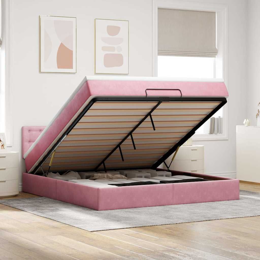 Maison Exclusive - Ottoman-Bett mit Matratze & LEDs Rosa 160x200 cm Samt