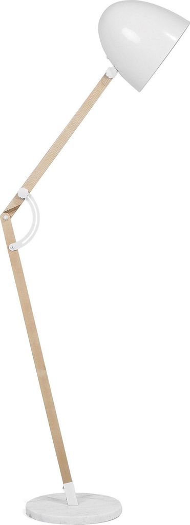 BELIANI Stehlampe Weiß Metall 175 cm Arm und Schirm verstallbar Holzgestell Marmorfuß langes Kabel mit Schalter Industrie Design