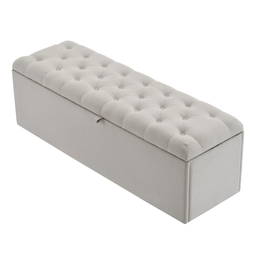 Polsterbank, Leinen,141*41.5*47cm(L*W*H),Gepolsterte Sitzbank, Betthocker, Bank mit Stauraum, Hellgrau