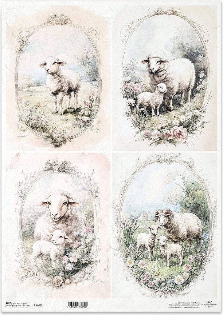 Reispapier Decoupage Bastelpapier für Decoupage A3 ITD-1400L Schafsrahmen