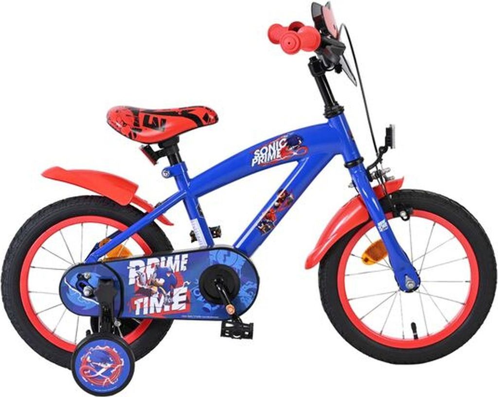 Volare Sonic Prime Kinderfahrrad Jungen 14 Zoll - Blau/Rot mit Handbremse und Rücktrittbremse, abnehmbare Stützräder