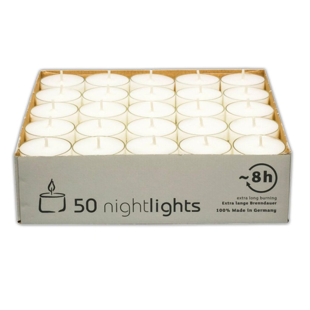 50 Stück Teelichter 8 Stunden Brenndauer Kerze Windlicht Produktbild 