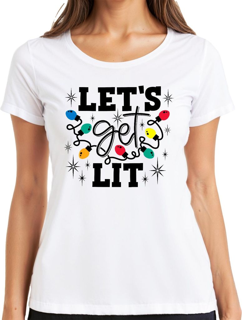 Let's Get Lit Weihnachten Lichterkette Weihnachtsfeier Party Damen T-Shirt, Weiß, XXL
