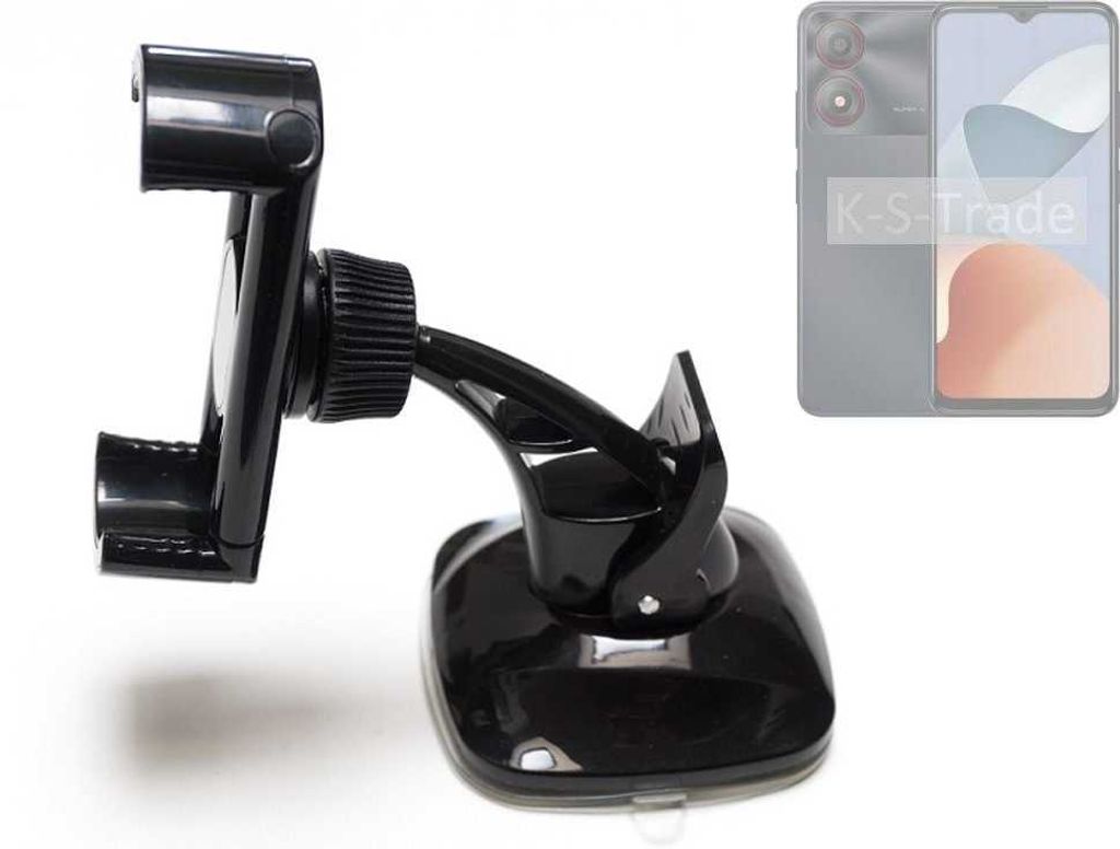 K-S-Trade kompakte Handy-Halterung Windschutzscheibe kompatibel mit ZTE Blade A34 Armaturenbrett schwarz Autohalterung KFZ Halter Scheiben-Halterung
