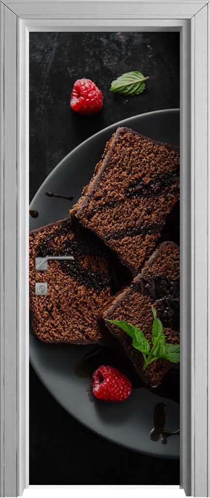 Tür Selbstklebende 70x210 cm Türfolie Türtapete Klebefolie - Schokolade Kuchen und Himbeere
