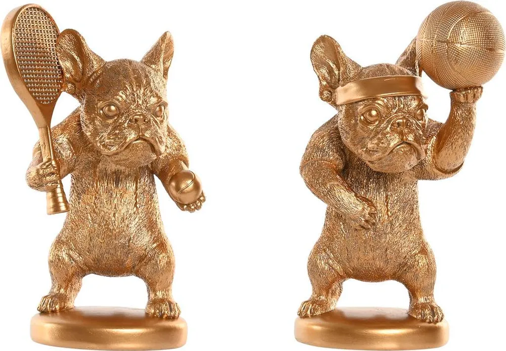 Figurine Chien Home ESPRIT Gold : Lot de 2 Statues Déco 16,5x13x27 CM