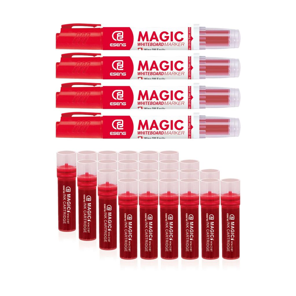 ESENG Whiteboard Marker MAGIC WM-218, 4x Marker + 24x Patronen (rot)