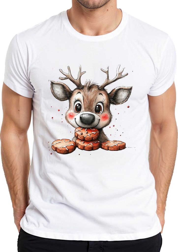 Rentier Lebkuchen Weihnachten süß Kinder Geschenk Niedlich Herren T-Shirt, Weiß, XL